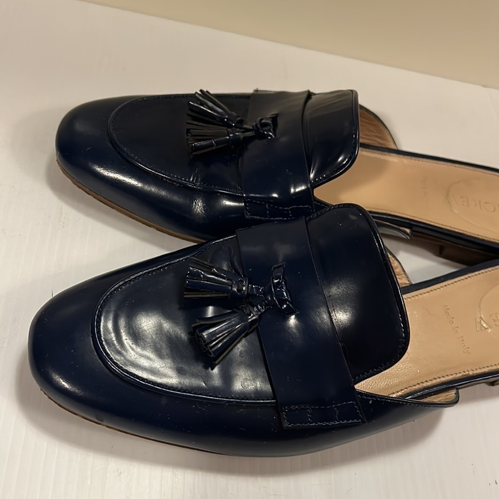 J Crew Leather Patent Navy Mules Loafers with Tassel size 9.5 - gently used - Picture 6 of 15